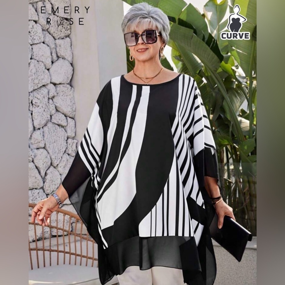 Emery Rose Elegant Black and White Women's Tunic